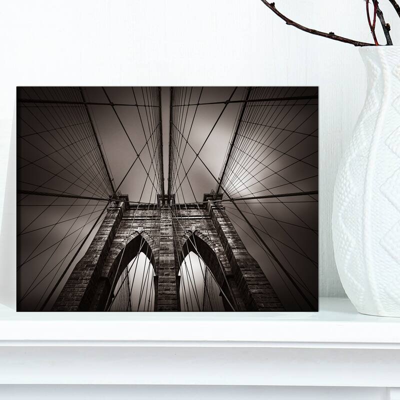 Designart "Brooklyn Bridge in NYC USA" Extra Large Cityscape Wall Art on Canvas - 12 in. wide x 8 in. high - 1 Panel