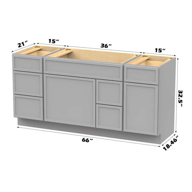 Vanity Art 66" Birch Freestanding Bathroom Vanity Cabinet without Top