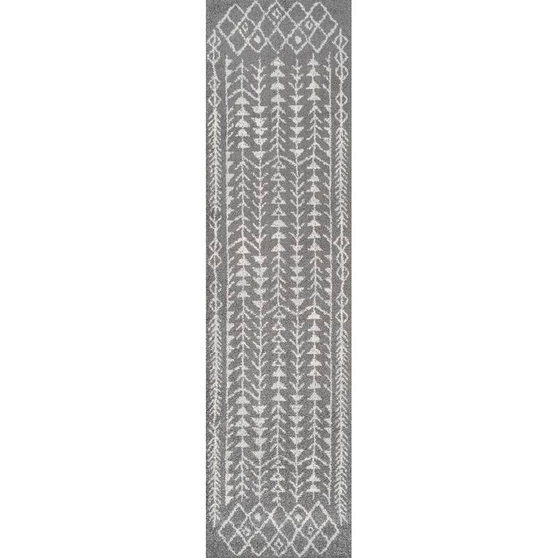 JONATHAN Y Asilah Moroccan Geometric Area Rug - 2 X 8 - Grey/Cream