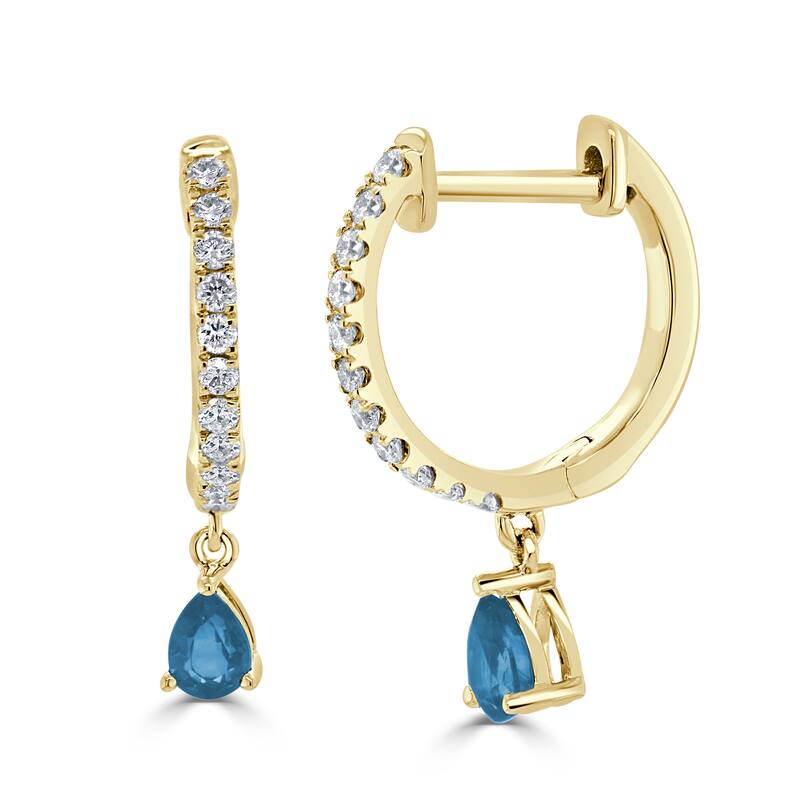 Joelle Collection Gemstone & Diamond Dangle Hoop Earrings 14K Gold Birthstone - Blue - Topaz - Yellow