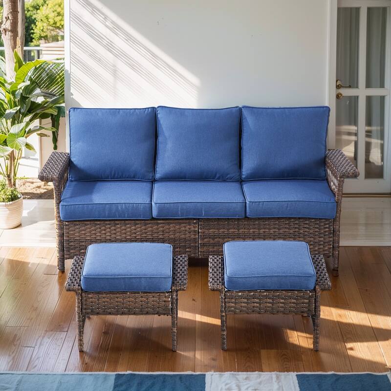 Pocassy Outdoor Swivel Chairs with Sofa Chair Ottoman and Table Set