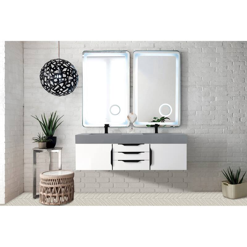 James Martin Vanities Mercer Island 59" Double Vanity, Glossy White with Matte Black Hardware
