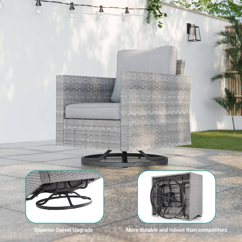 BONOSUKI 6Pcs Patio Swivel Rocking Sofa Set Brown Rattan w/Side Table