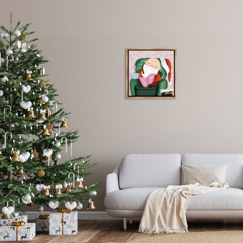 Stupell Cozy Sleeping Santa Claus Framed Floater Canvas Wall Art Design By Sarah Hickman