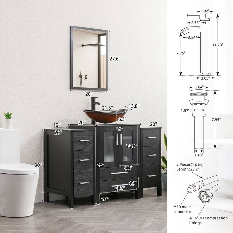 48" Bathroom Vanity Set Vessel Sink Faucet W/ Small Cabinet Combo
