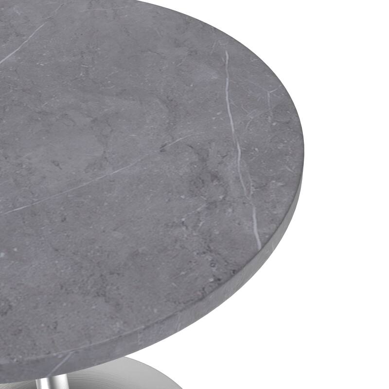 LeisureMod Verve 27" Round Dining Table with Stone TableTop and Brushed Chrome Base for Kitchen & Dining Room