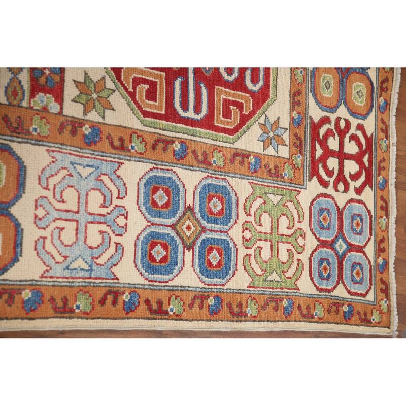Hand Knotted Oriental 100% Wool Carpet Traditional All-Over Beige & Ivories Kazak Area Rug - 9' 11'' X 6' 8''