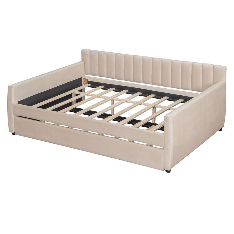 Full Size Upholstered daybed with Trundle and Wood Slat Support