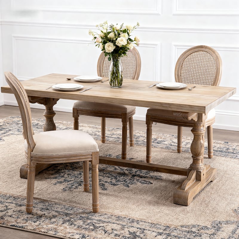 Anmytek French Country Solid Wood Dining Chairs with Rattan Back Set of 2 Beige