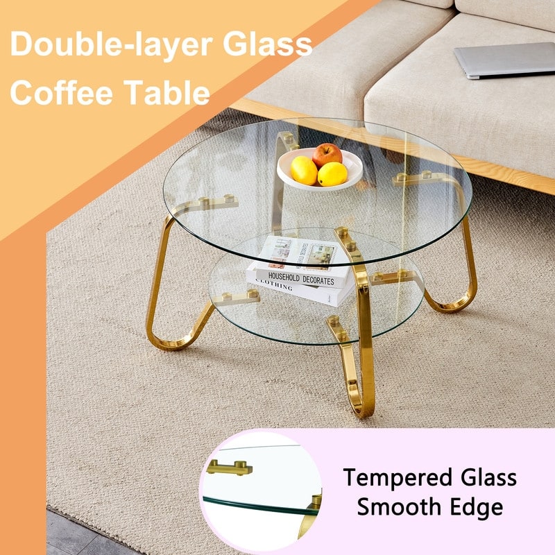 Vintage Minimalist Metal & Glass Coffee Table - 31.5" Square, Double Layer Tempered Glass
