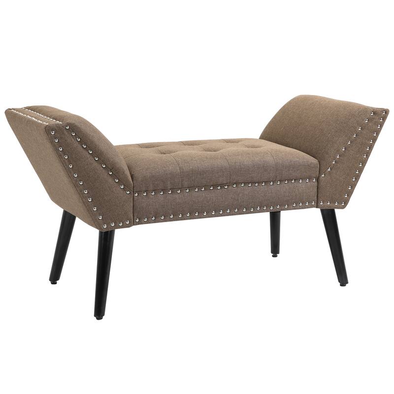 HOMCOM Modern Button Tufted Sitting Bench/Accent Fabric Upholstered Ottoman for Bedroom or Living Room