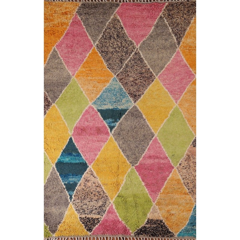 Colorful Trellis Moroccan Area Rug Handmade Wool Carpet - 6'0" x 9'3"