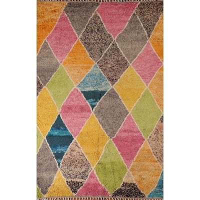 Colorful Trellis Moroccan Area Rug Handmade Wool Carpet - 6'0" x 9'3"