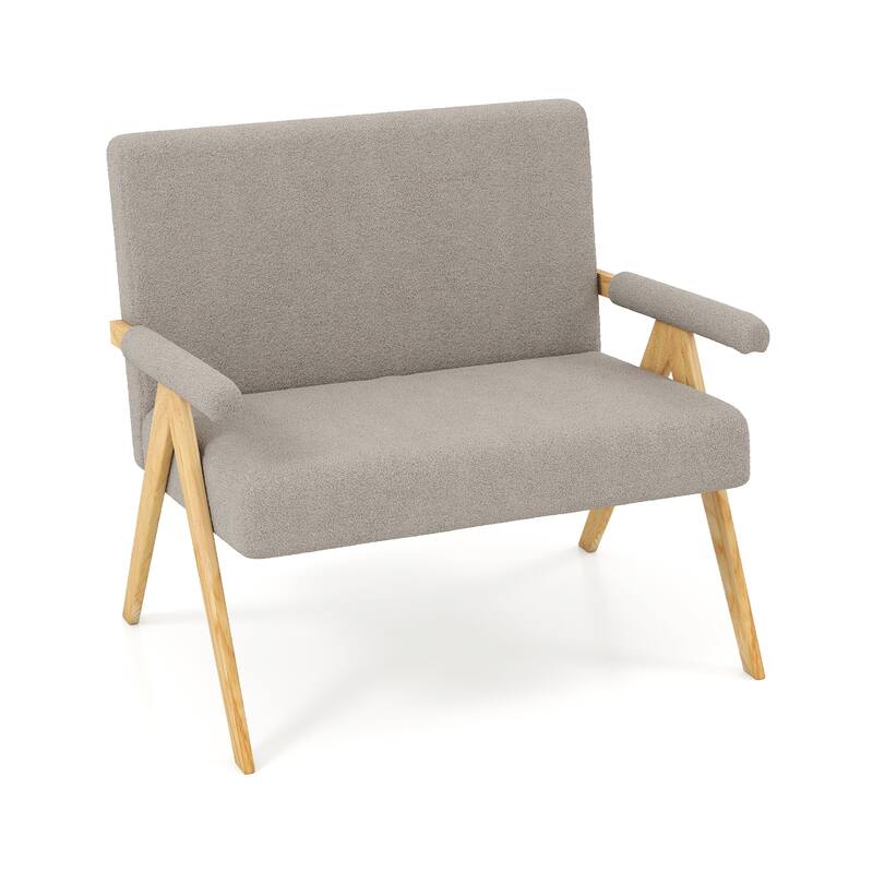 Sherpa Fabric Rubber Wood Loveseat Sofa with Cushions and Ergonomic Design - 47" x 29" x 36" - Grey