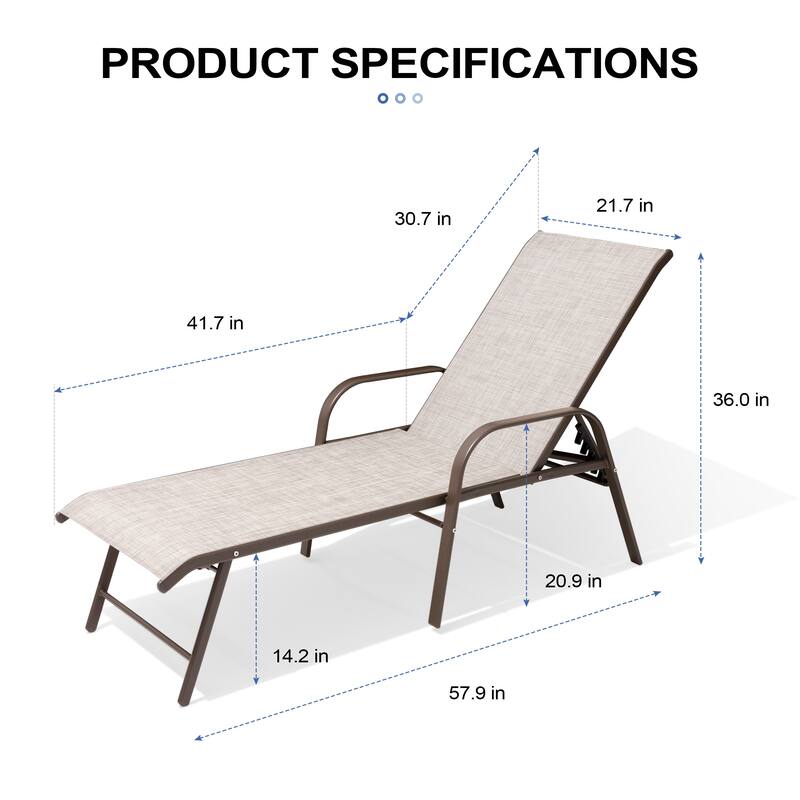 Crestlive Products Outdoor Aluminum Chaise Lounge Chair with Adjustable Backrest