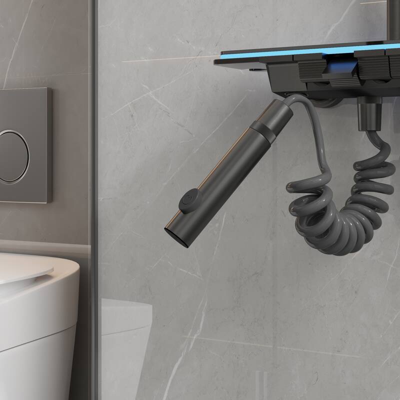 4-In-1 Rainfall Shower System with LED Temperature Display, Gunmetal Gray Shower Faucet Set with Handheld Shower, Spray Gun