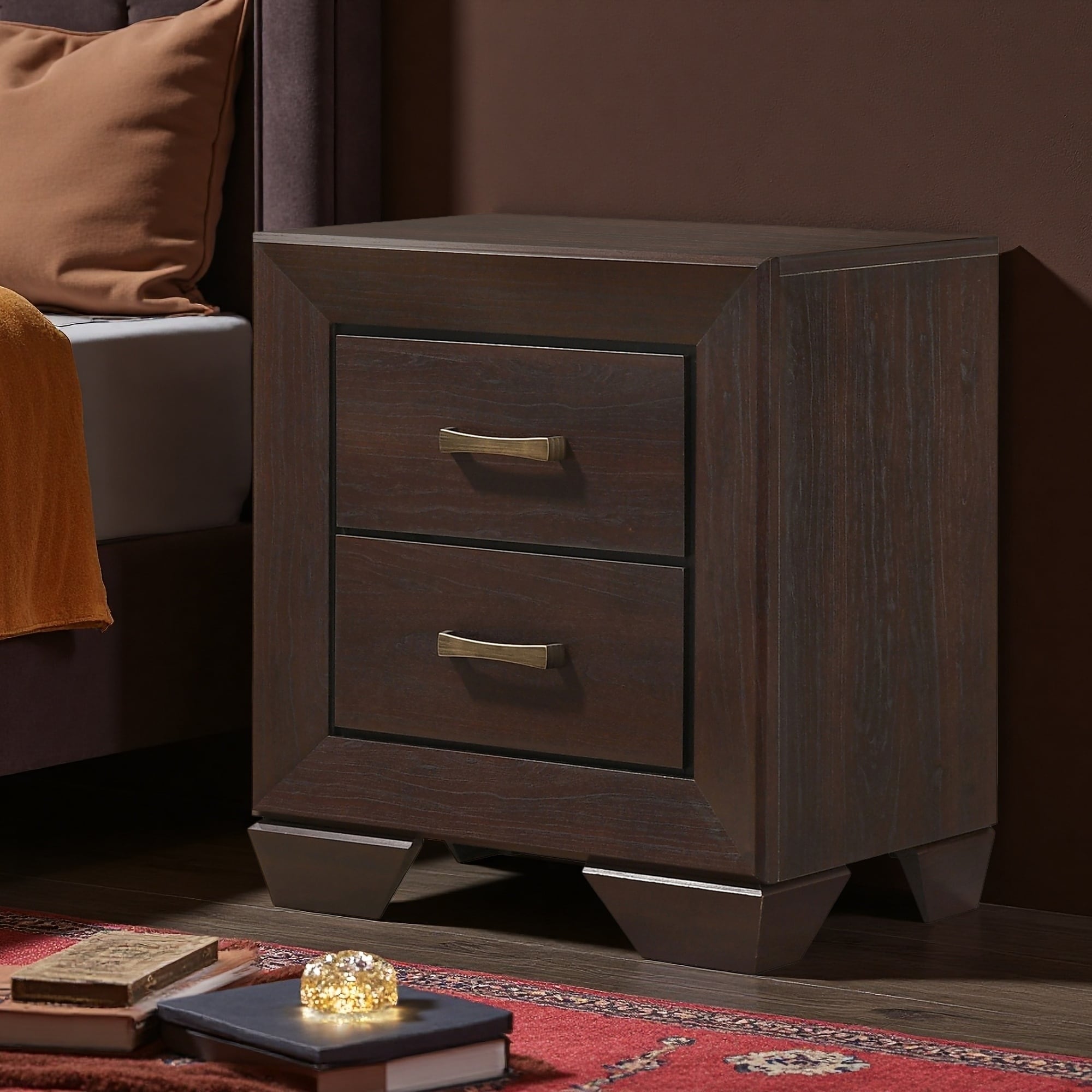 23.5"L Wood 2-Drawer Rectangular Nightstand with Wood Grain Finish, Classic Modern Bedside Table
