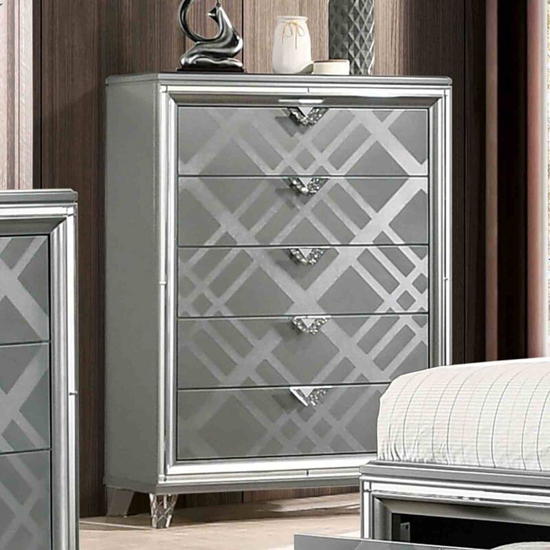 Contemporary Silver Finish Bedroom Furniture Set with LED Light