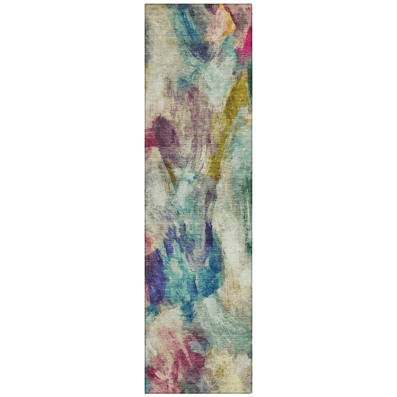 Machine Washable Indoor/Outdoor Modern Brushstrokes Chantille Rug