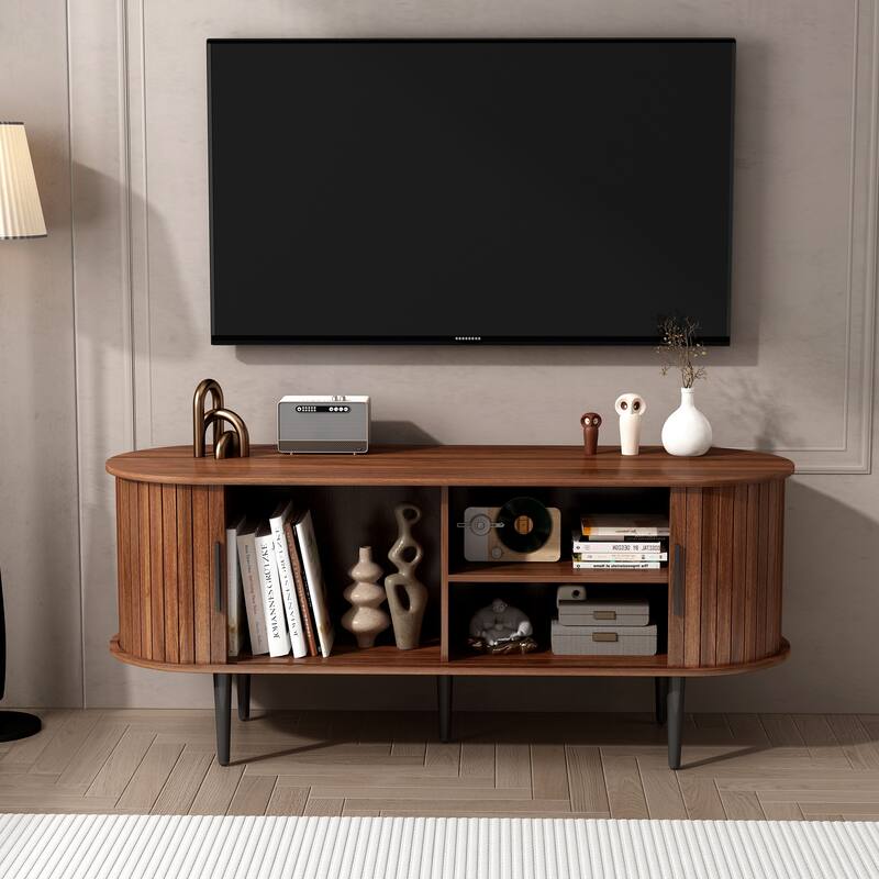 47" Modern TV Console Table with Storage Compartment and Sliding Door, Gaming Entertainment Center with Cabinet for Living Room