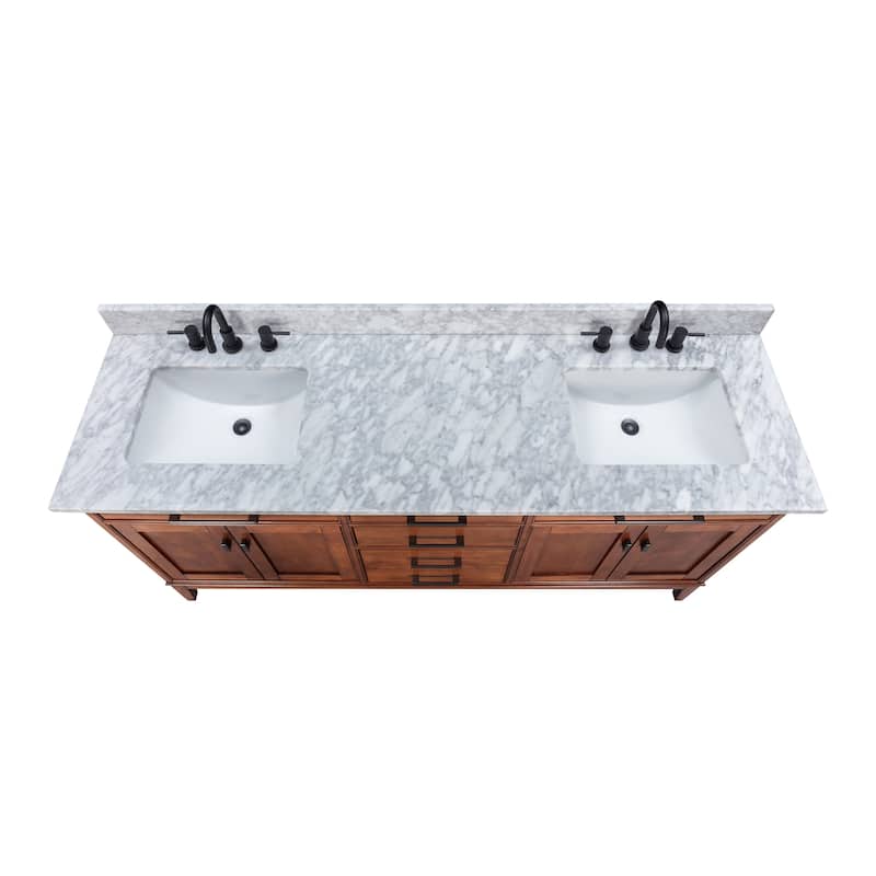 Madison 72 in. Double Sink Bathroom Vanity in Tobacco with Top - 73"W x 22"D