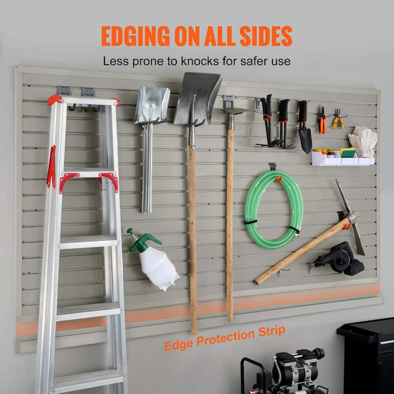 4 x 8 Feet Grey Heavy Duty Garage Slatwall Panels with Hooks and Universal Groove Design - 4' x 8'