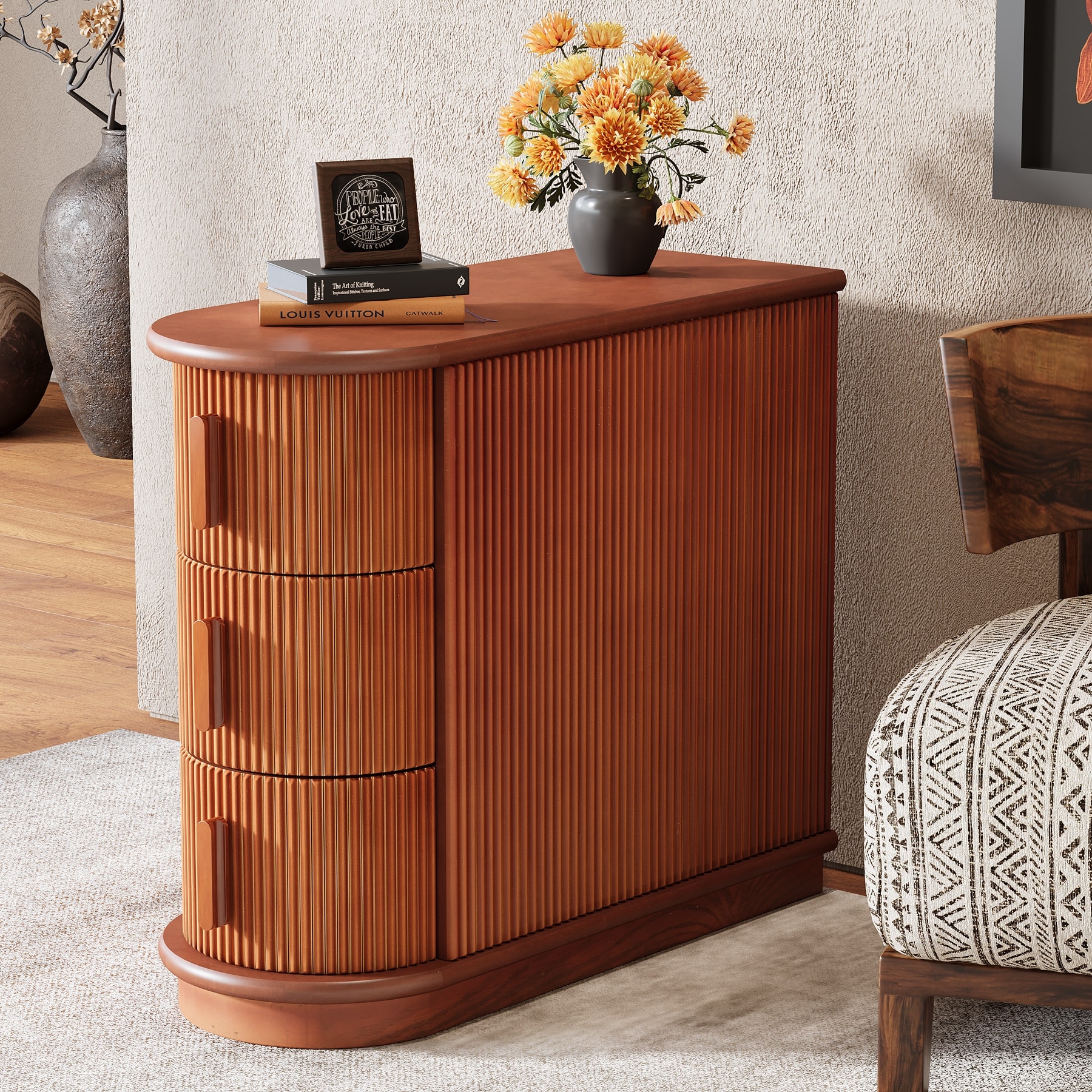 Solid Wood End Table, 3-Drawer Modern Sofa Side Table for Living