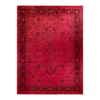 Overton Hand Knotted Wool Vintage Inspired Modern Contemporary Overdyed Pink Area Rug - 9' 2" x 12' 4"