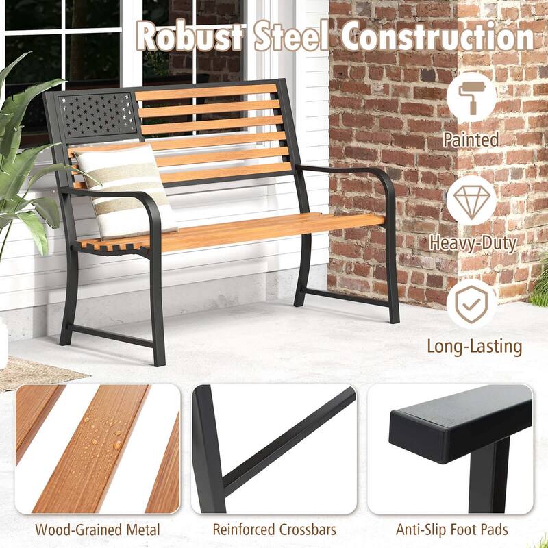 Costway 50" Outdoor Garden Bench with Flag Pattern Backrest & Rustic - See Details