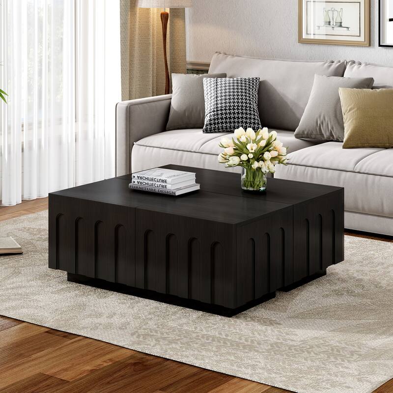 Stylish Arched TV Stand for 80-Inch Screens‌ – Modern Convertible Coffee Table with 4 Storage Drawers & Multi-Functional Design - Black