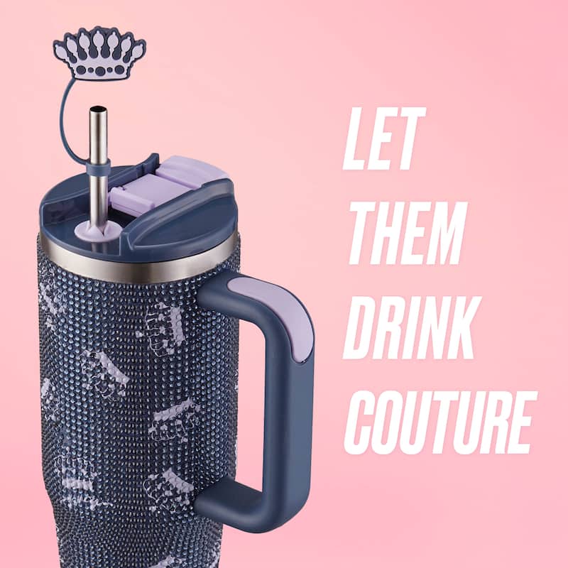 Juicy Couture Jetsetter Hydration Stainless Steel Tumbler with Handle and Straw With Topper