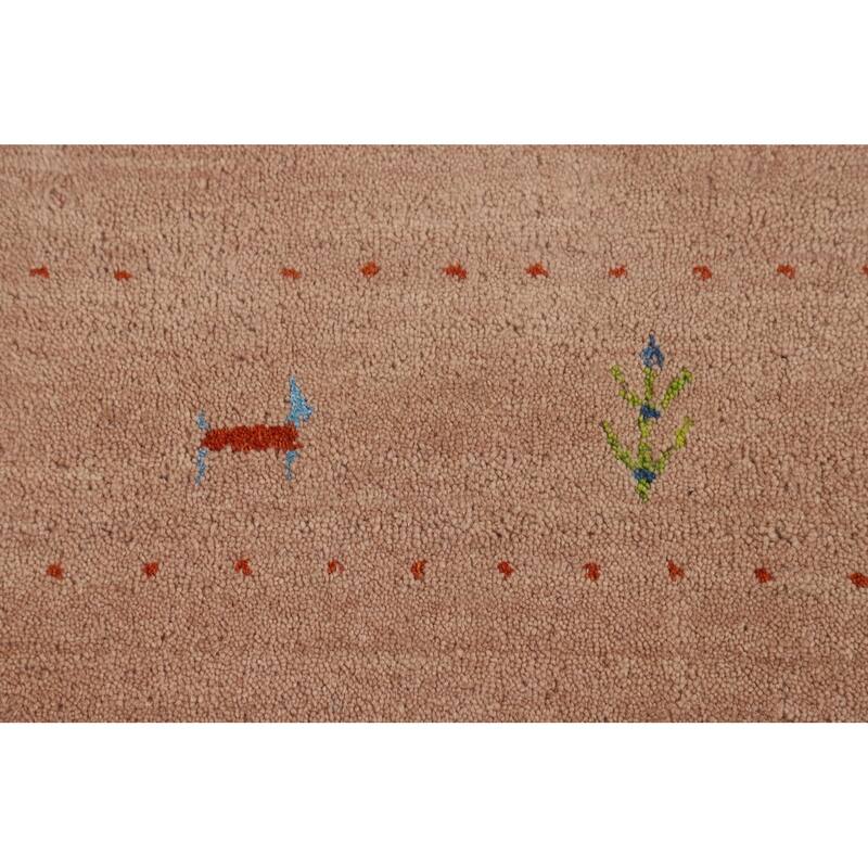 Tribal Gabbeh Oriental Area Rug Hand-Knotted Beige Wool Carpet - 5'2" x 8'2"