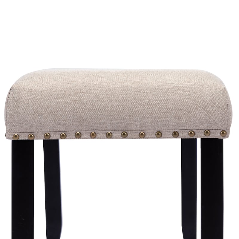 Modern 44" L Nailhead Trim Upholstered Bench with Wood Legs