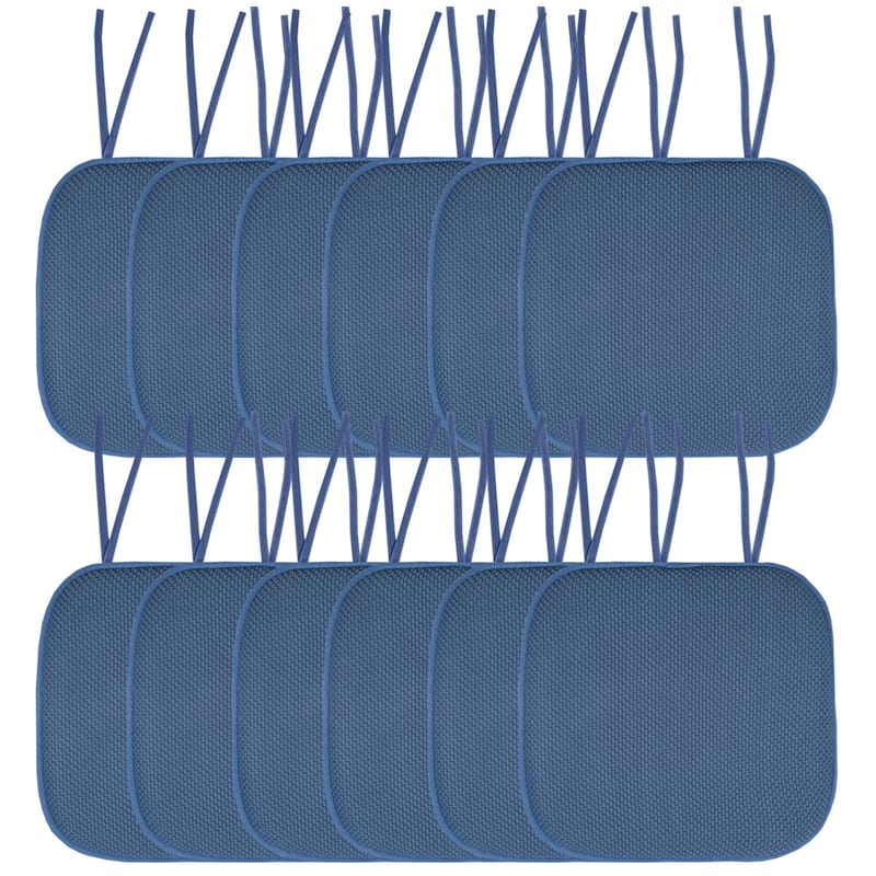 Sweet Home Collection Honeycomb Memory Foam Non Slip Chair Cushion Pad with Ties 16" x 16" - Set of 12 - Blue