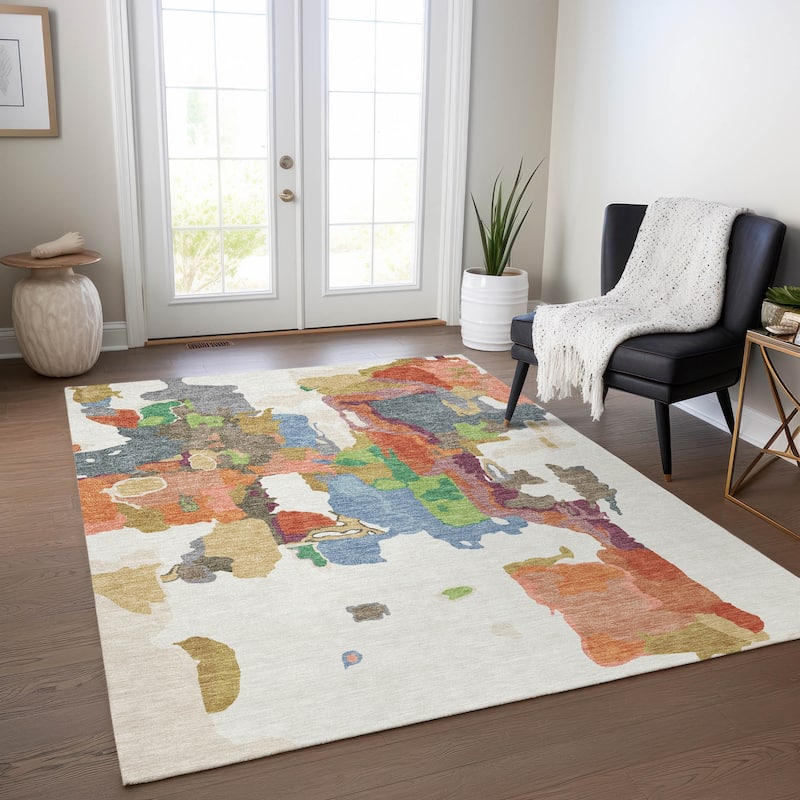 Machine Washable Indoor/ Outdoor Abstract Glam Chantille Rug - Ivory - 9' x 12'