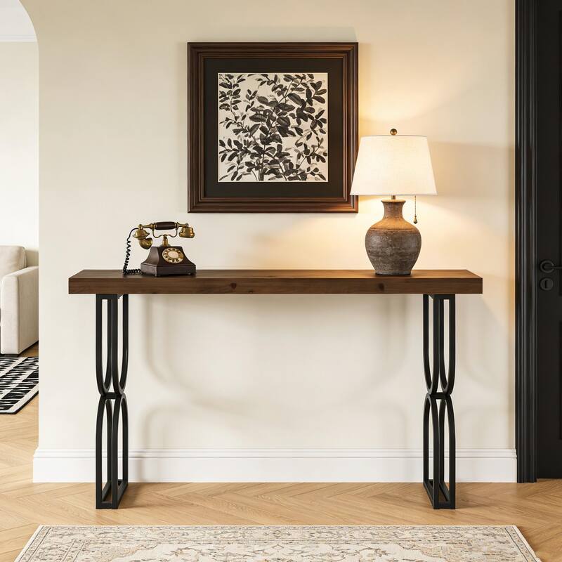 59" Solid Wood Console Table With Sturdy Metal Frame