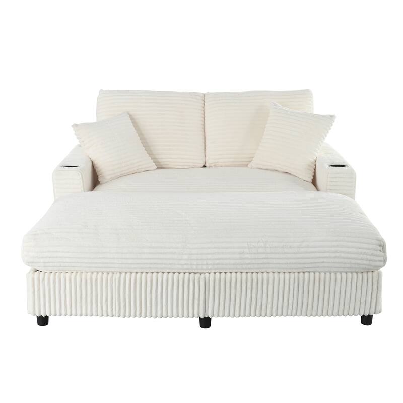 GDFStudio - Polyester 50.9" Loveseat Chaise with Cup Holders