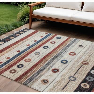 HomeRoots Striped Transitional Rectangle Outdoor Rug