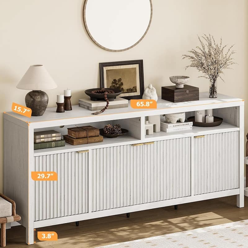 Modern Accent 65.8" Fluted Sideboard Cabinet, TV Stand for Living Room, Entryway - N/A