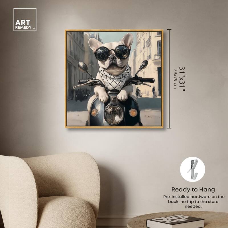 Frenchie on a Scooter Drive Canvas by Art Remedy