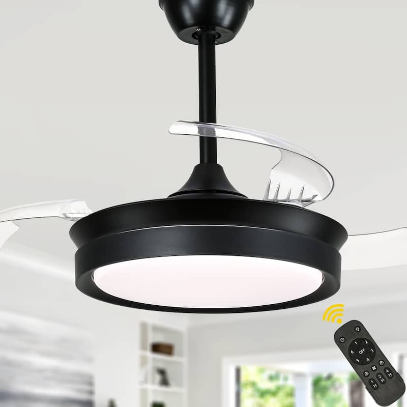 Bella Depot 36" Modern Retractable Ceiling Fan with Dimmable Led Light and Remote, 6-Speed Reversible DC Motor - 36 Inch - Black