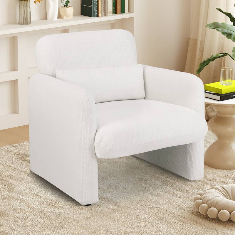 White Chenille Fabric Accent Chair with Lumbar Pillow and Armrests - 30" L x 29.5" W x 31" H - White