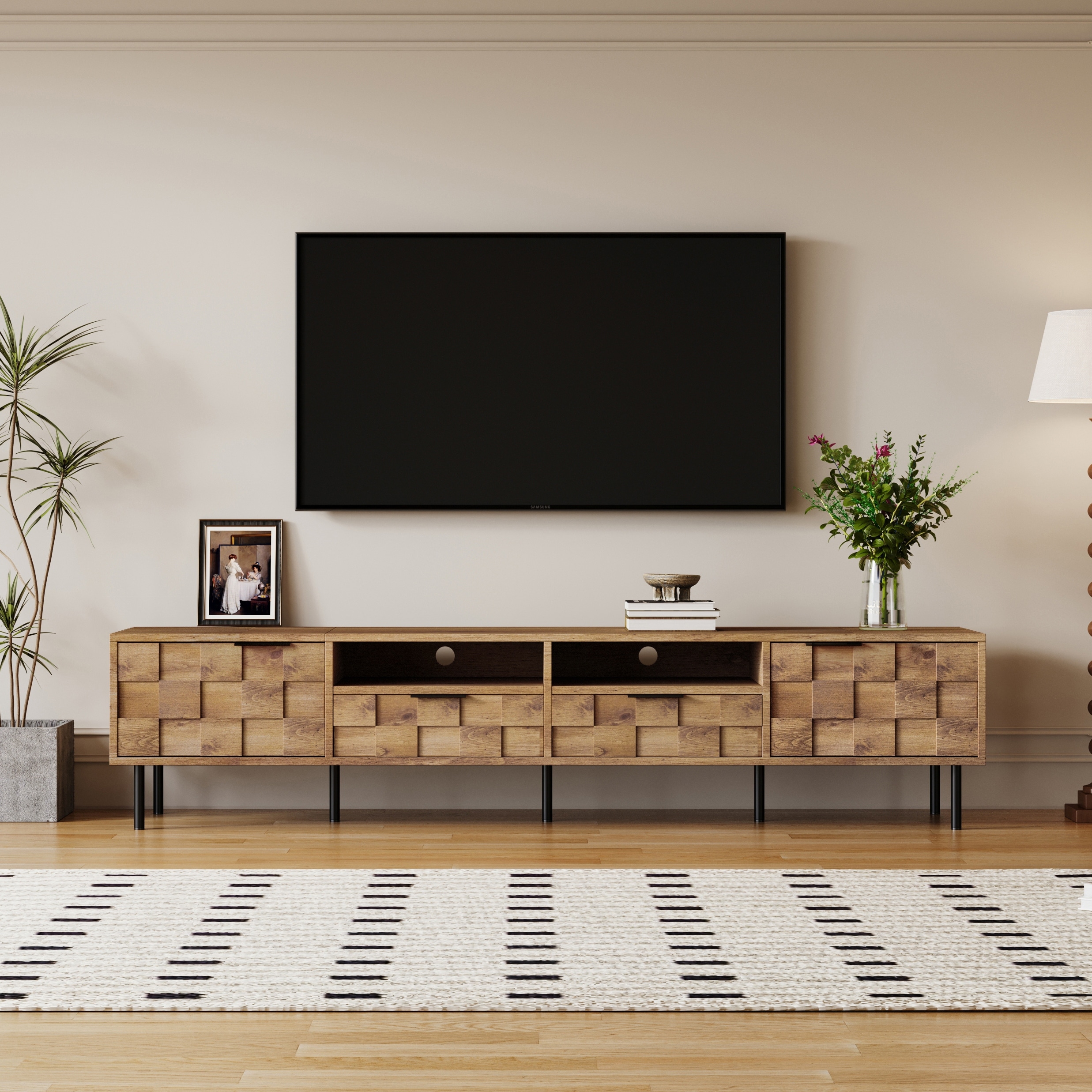Roomfitters Mid Century TV Stand with 2 Drawers, Media Console for TVs up to 85 Inches, Entertainment Center, Natural