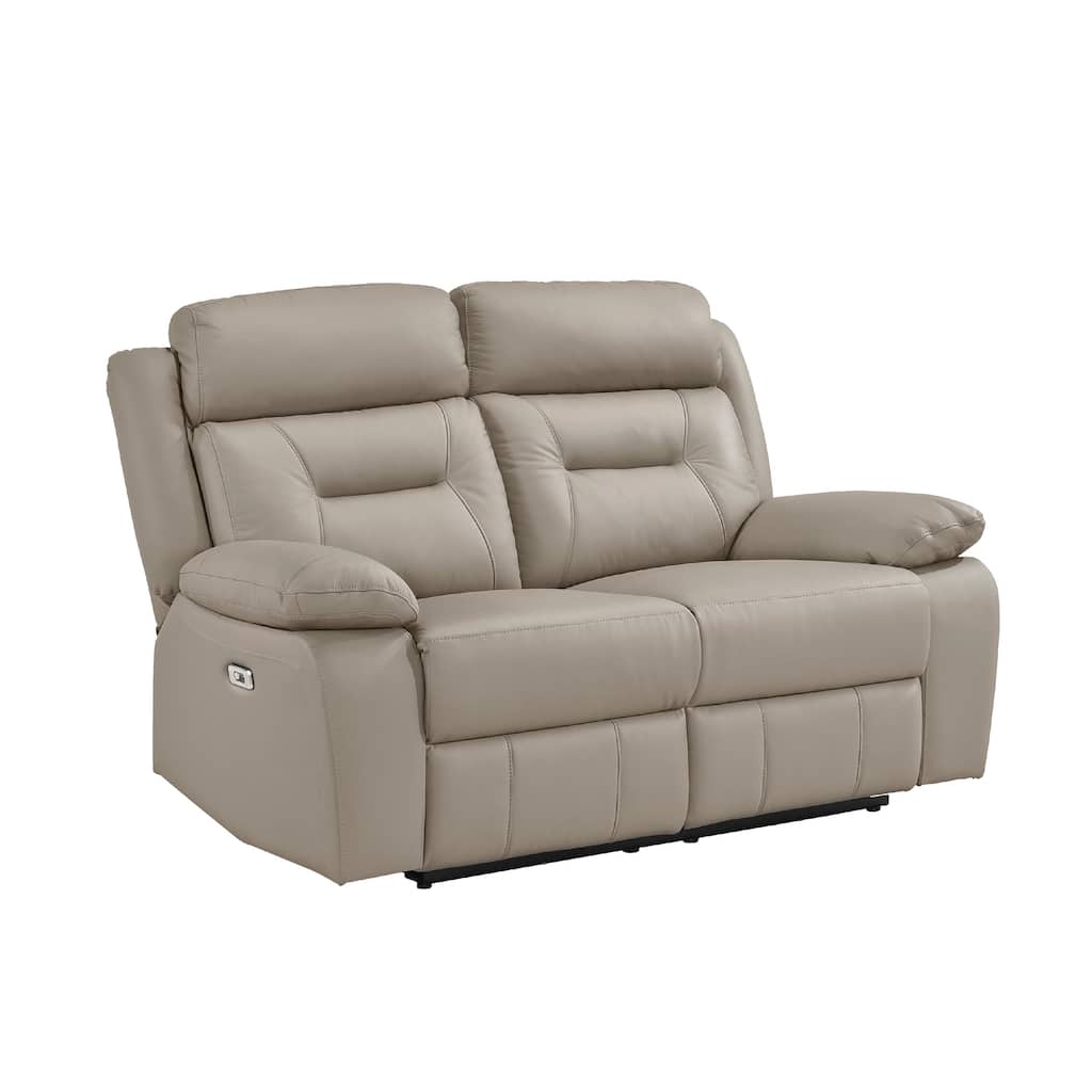 Conia Power Double Recliner Loveseat, USB, Latte Beige Leather 63 Inch