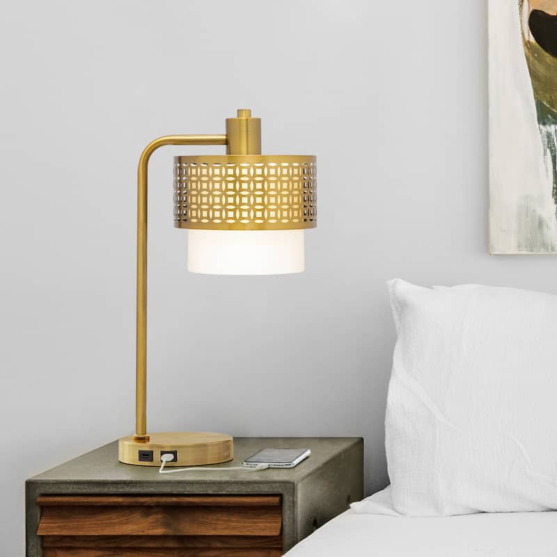 Eliza River of Goods Gold Metal and Fabric Two-Piece Shade 19.5-Inch Table Lamp - 10.5" x 10.5" x 19.5"