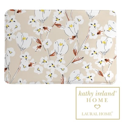Kathy Ireland 21" x 34" Retro Floral Neutral Memory Foam Bathroom Rug