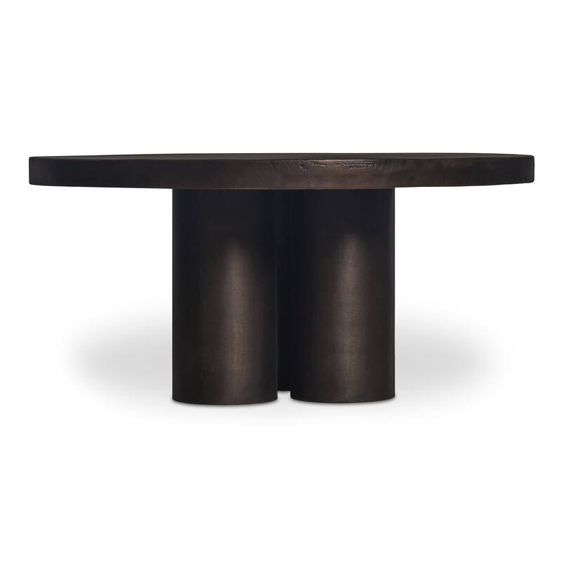 NADAAL STUDIOS Renric Outdoor Coffee Table, Round Cast Aluminum with Grooved Legs, Black Finish