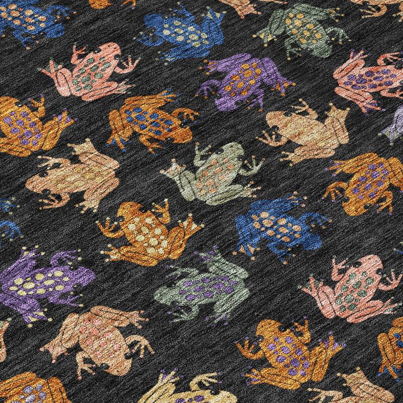 Machine Washable Indoor/ Outdoor Modern Frogs Chantille Rug