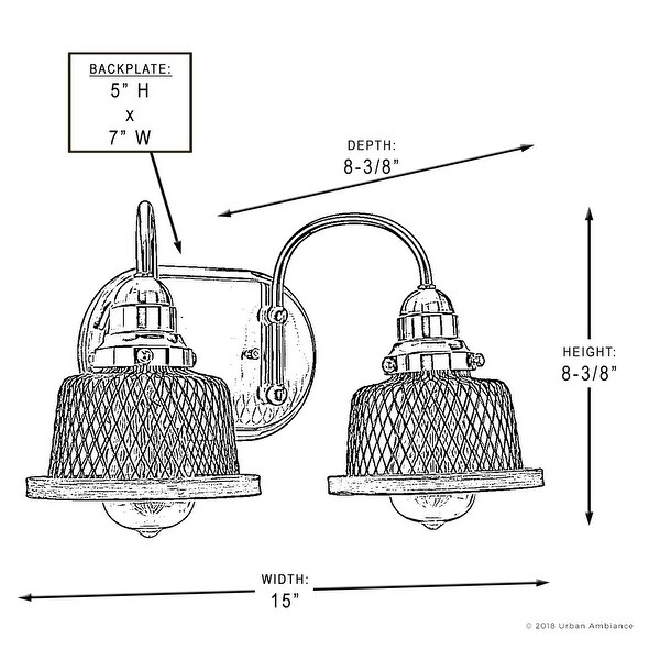 Luxury Vintage Bathroom Vanity Light, 8.375"H x 15"W, with Industrial Chic Style, Brushed Nickel Finish by Urban Ambiance