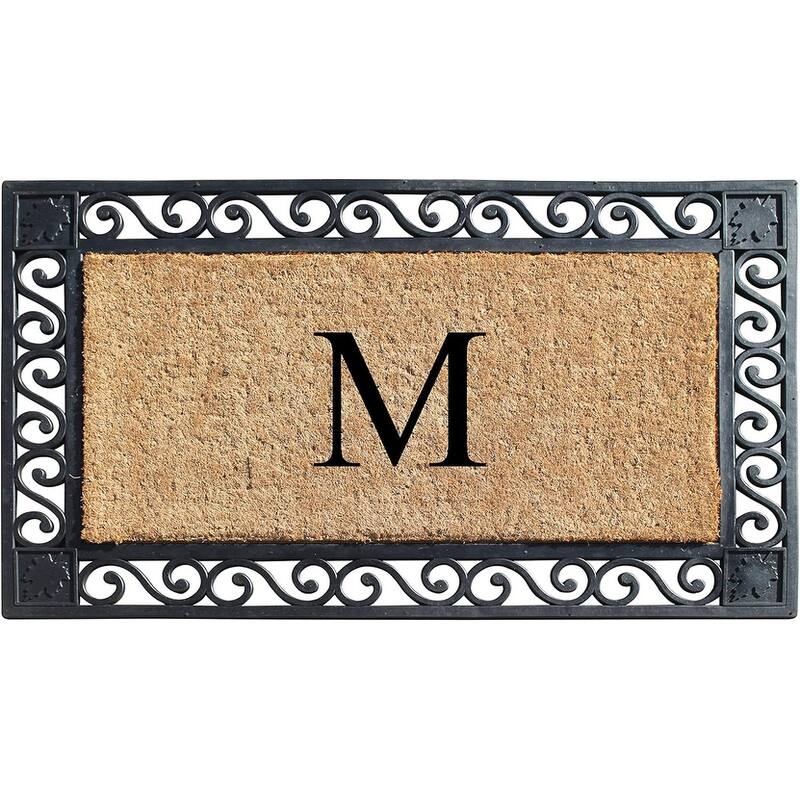 A1HC Rubber and Coir Maple Leaf, Heavy Weight Durable Monogrammed Doormat, 23"X38" Black - M   